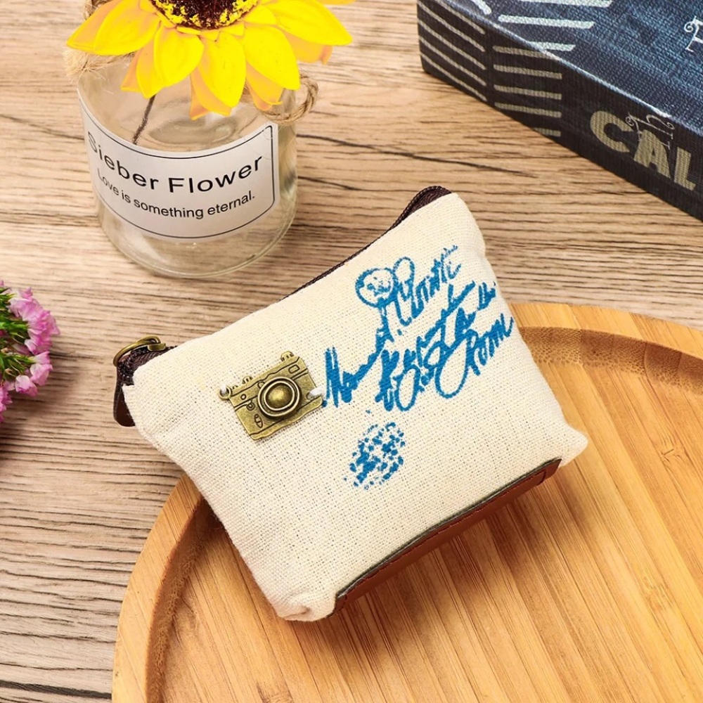 Canvas coin purse wallet cute mini minimalist 1 pc Eiffel Tower bicycle camera